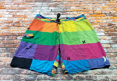 #ad Hurley Board Shorts Adult 34 Colorful Bathing Suit Swimsuit Swimming Trunks Mens