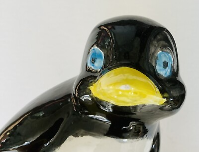 #ad 1985 Cute Ceramic Penguin Hand Painted Statue Figurine Dopey Bird Arctic Winter