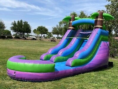 #ad Tropical Purple Marble 12 Foot Inflatable Water Slide Commercial 1HP Blower