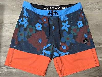 #ad #ad Vissla Board Shorts Men#x27;s 36 Orange Blue Floral Swim Trunks Surf Inseam 9quot; Polyc