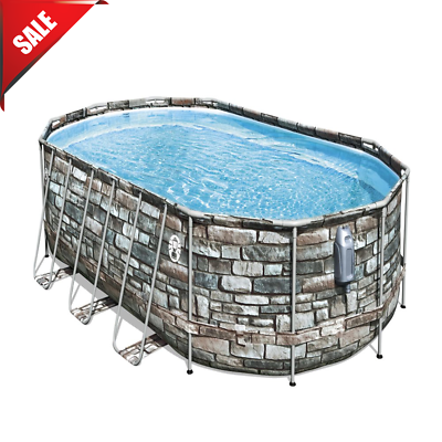 #ad #ad New Heavy Duty 20 Ft Oval 48 in Deep Metal Frame Above Ground Pool Set Tile