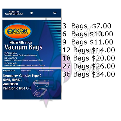 #ad SEARS KENMORE TYPE C VACUUM BAGS FOR MODELS 5055 50557 AND 50588
