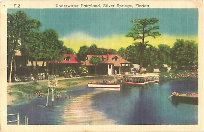 #ad Boating And Swimming At Underwater Fairyland Silver Springs Florida Postcard