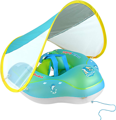 #ad Baby Swimming Pool Float with Sun Canopy Anti Flip Inflatable Baby Float with