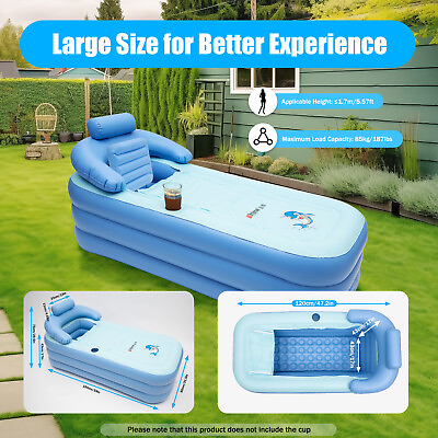 #ad Portable Folding Bathtub PVC Adult Warm Spa Inflatable Swimming Pool Tub Blue