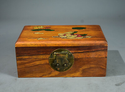 Pear wood inlaid shell mandarin duck swimming jewelry box