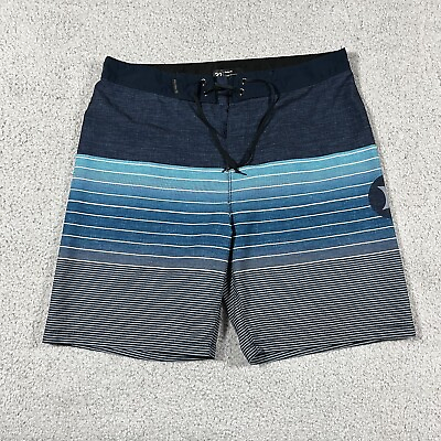 #ad Hurley Board Shorts Mens 32 Blue Striped Swim trunks Lightweight Stretch Surf