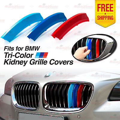 #ad Front Kidney Grille 3 Colour Cover Sport Insert Stripe Trim Clips fits ALL BMW