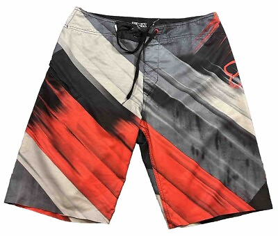 #ad Fox Board shorts Size Mens 32 Black Red Striped Quick Dry Swim Trunks