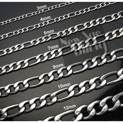 Stainless Steel Figaro Chain 7quot; 30quot; Men Women Necklace 3 4 5 7 9 10 12mm