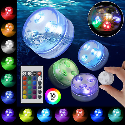 #ad #ad 4 16x Waterproof Underwater Led Lights w Remote Swimming Pool Fountain Vase Tub
