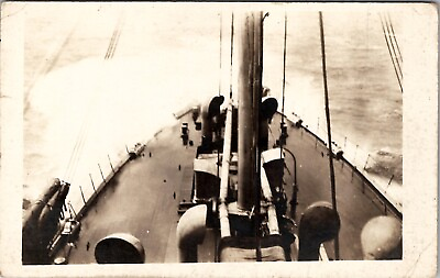 #ad Military Ship High Seas from Above Deck Real Photo Postcard Z11