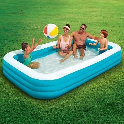 #ad 10 ft Family Inflatable Swimming Pool Outdoor Blow Up Swimming Pool with Pump