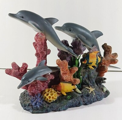 #ad #ad DOLPHIN FAMILY Swimming Over The Reef Under The Sea Figurine Coral Fish Starfish