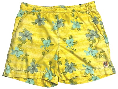 #ad Tommy Bahama Bathing Suit Mens Size Medium Swim Trunks Yellow Bright Floral