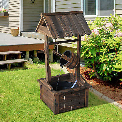 #ad #ad Wishing Well Wooden Outdoor Electric Water Fountain Backyard Decorative w Pump
