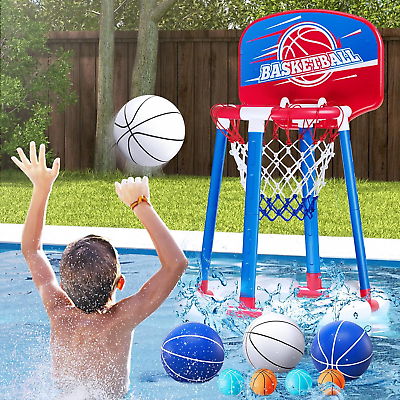 #ad #ad Pool Basketball Hoop Poolside with Backboard Floating Pool Toys with 4 Basketba