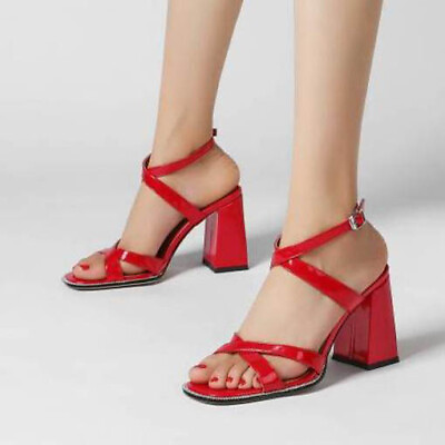 #ad Open Toe High Heel Shoes Womens Block Buckle Strap Slingback Sandals Summer Pump