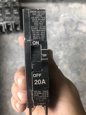 #ad GE TEY120 1 Pole 20A Circuit Breaker. Used In Working Order. 277V Discount