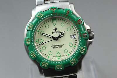 #ad *N.MINT* ZODIAC SWISS VINTAGE 713.82.62 200m Diver Quartz Green From JAPAN